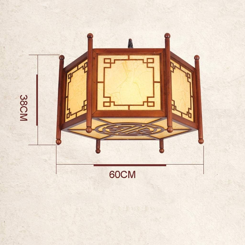 LIOONS Chinese Lanterns, Solid Wood Hexagonal Palace Lantern Antique Lantern PVC Shade Hanging Lantern Indoor Lighting
