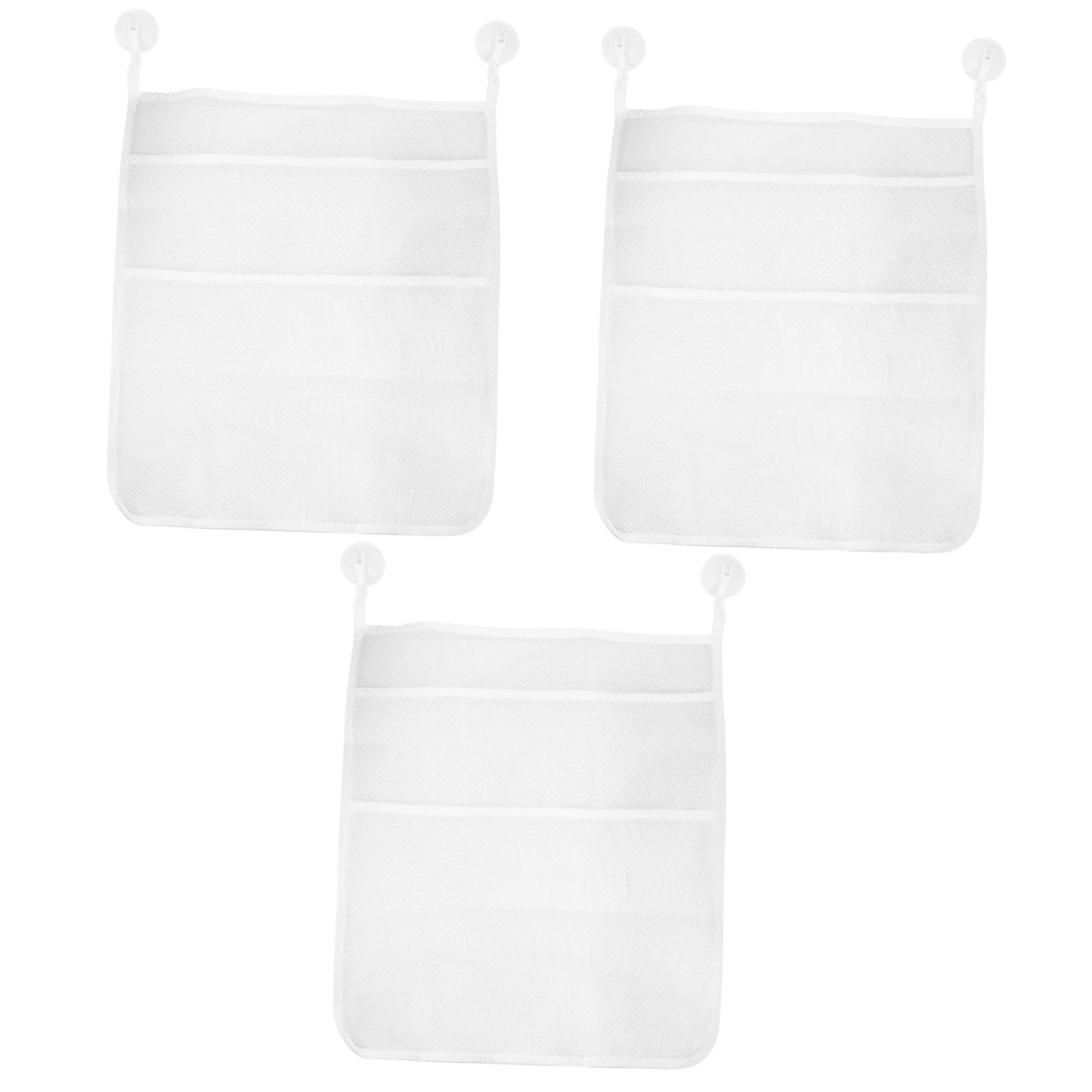TOPBATHY 3pezzi Borsa Da Doccia Per Ventosa Contenitore Per Giocattoli Organizer Per Bagnetto Rete Scomparti Per Bagno Bianco