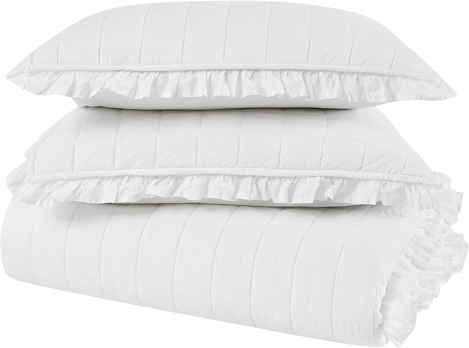 The Farmhouse by Rachel Ashwell Ruffled Washed Cotton Quilt Set White Cotton 3-Piece King Quilt Set, Modern Farmhouse Themed, for Men and Women, Oeko-TEX Certified Confidence