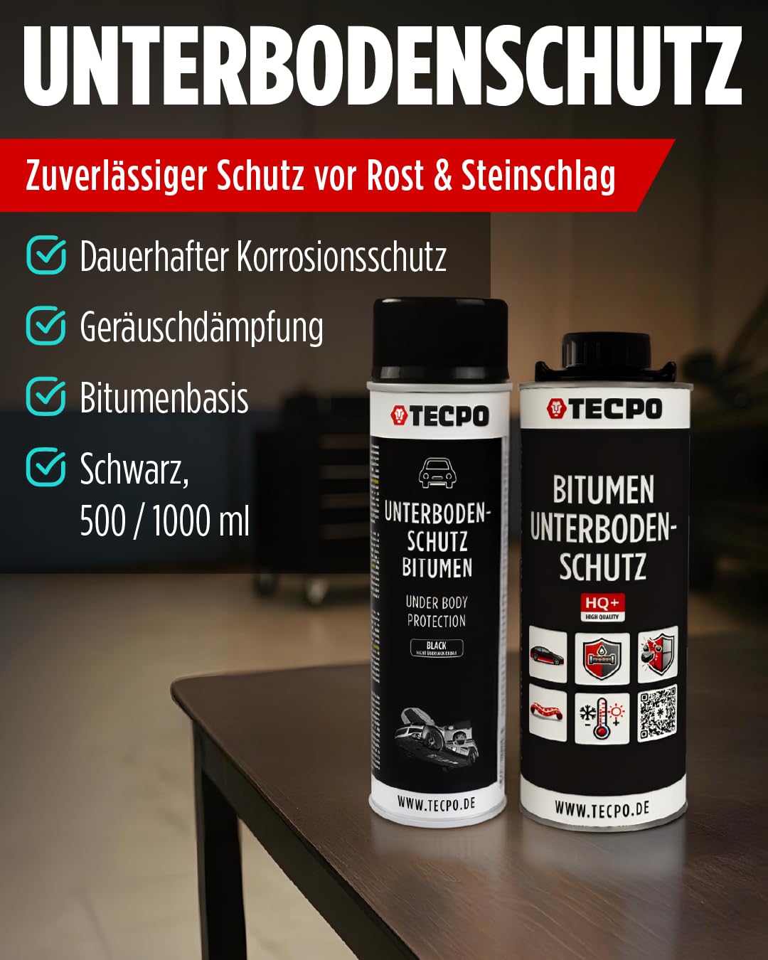 TECPO Unterbodenschutz Bitumen Schwarz 5 Liter UBS Saugdose Steinschlagschutz Korrosionsschutz Rostschutz Unterboden Auto Kfz Langzeit