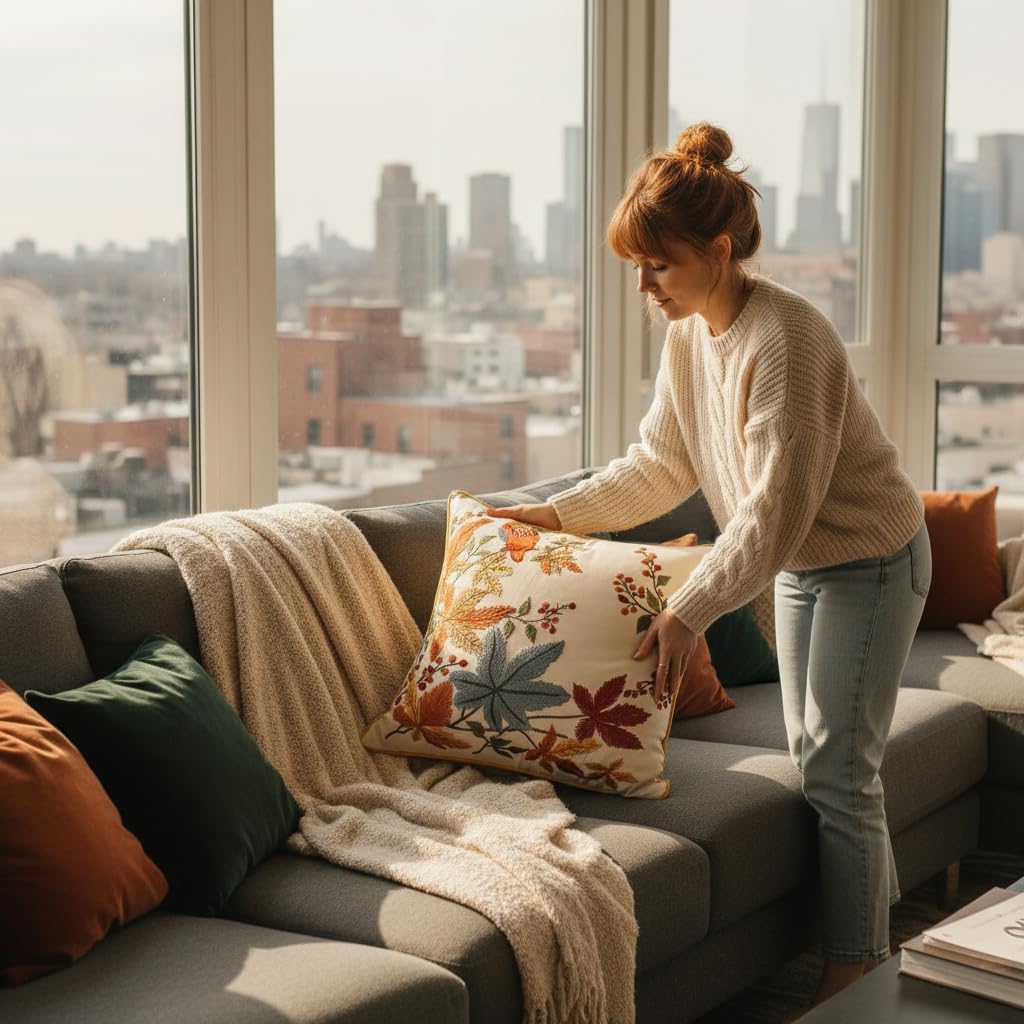 Tosleo Embroidered Pillow Covers 18 x 18 Pack of 2 Vintage Birds with Maple Leaves Farmhouse Throw Pillow Covers Spring Decorative Pillowcases Square Floral Pillow Case Spring Home Decor