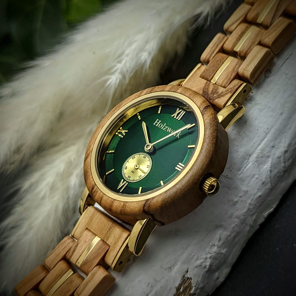 Holzwerk Germany Handgefertigte Designer Damen Uhr Öko Natur Holz Braun Blau Grün Rot Rosa Holz Armband Analog Klassisch Quarz