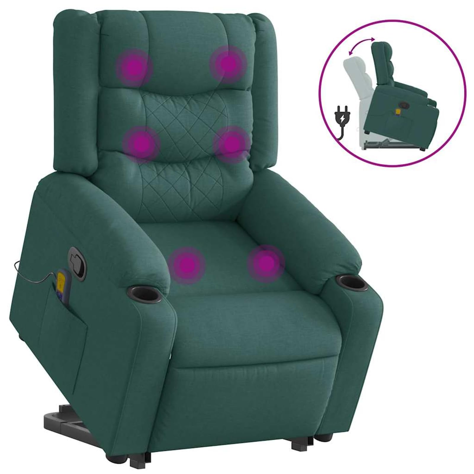 Homgoday Poltrona Massaggiante Alzapersona Manuale Verde Scuro Tessuto 77x93x99 cm 6 Punti Massaggio
