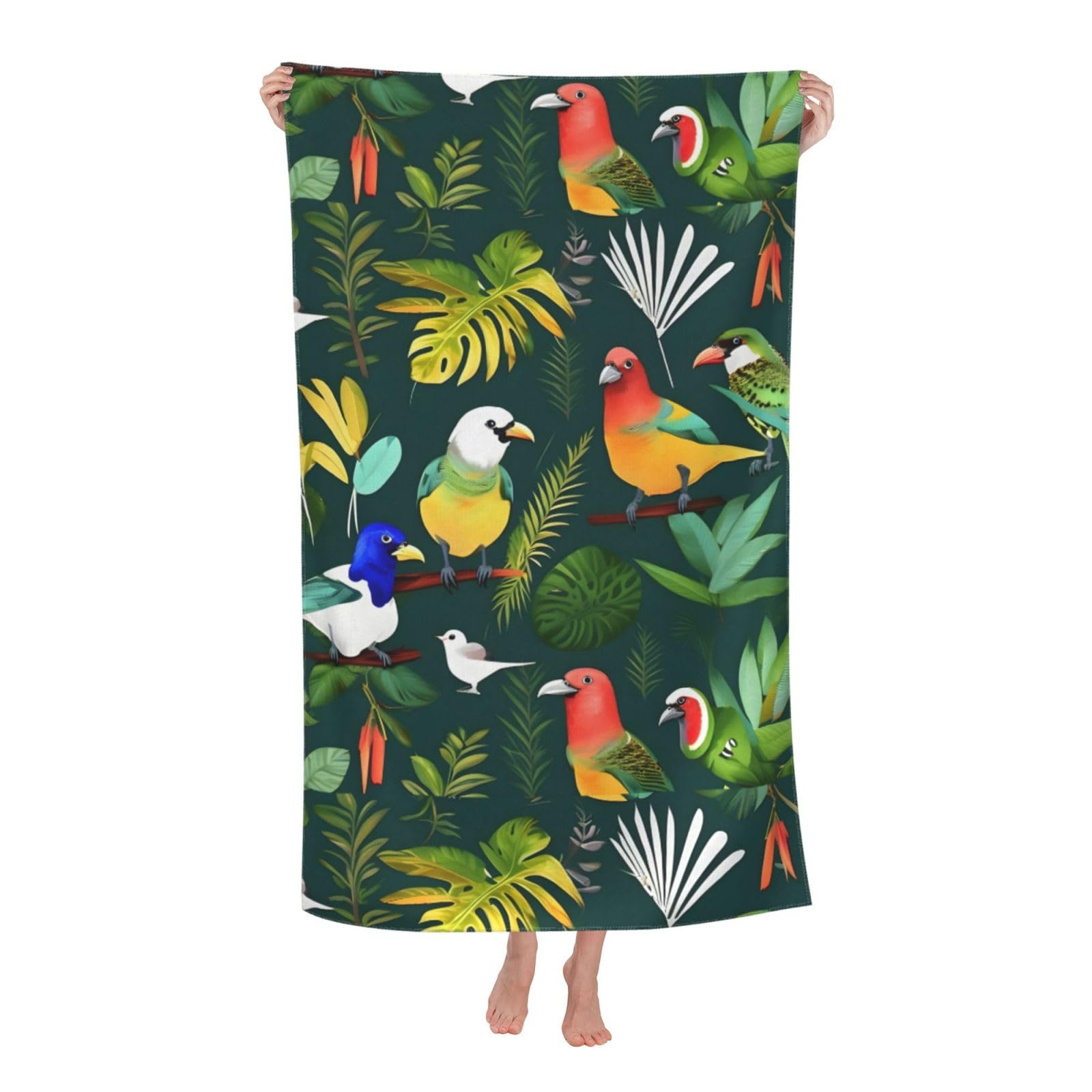 Cbaaghh Tropical Birds And Plant Leaf Print Adult Beach Towels,Beach & Pool Towel,Beach Towels,Towels For Camping