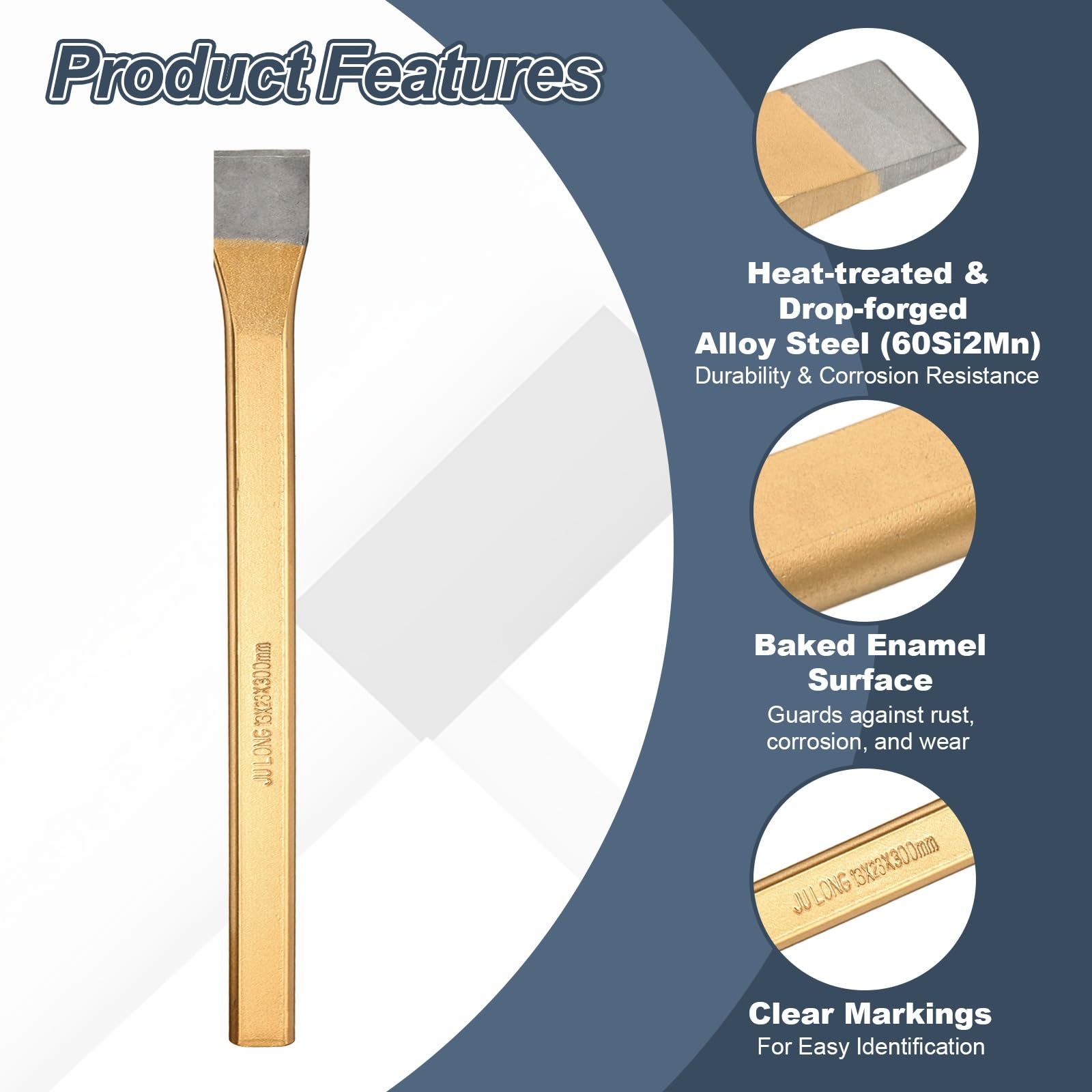 sourcing map Lot de 2 burins à froid - 23 mm de large et 300 mm de long - En alliage d'acier - Haute dureté - Traité thermiquement - Pour couper des rivets, fer, acier, bronze, cuivre, boulons, gris