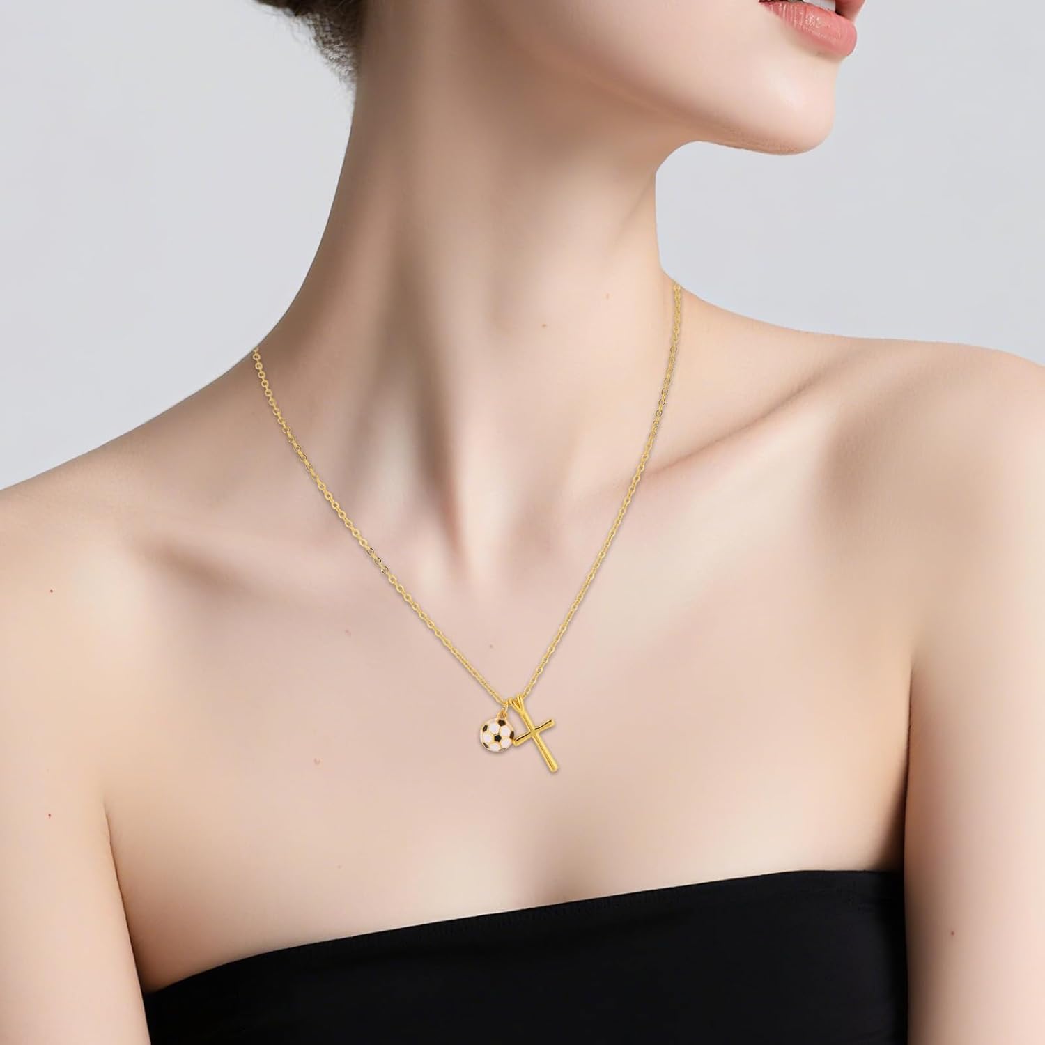 Soccer Cross Necklace Gifts, Gold-Colored Sport Theme Soccer Necklace with Cross Pendent Stuff Christian Religious Jewelry for Woman - Image 4