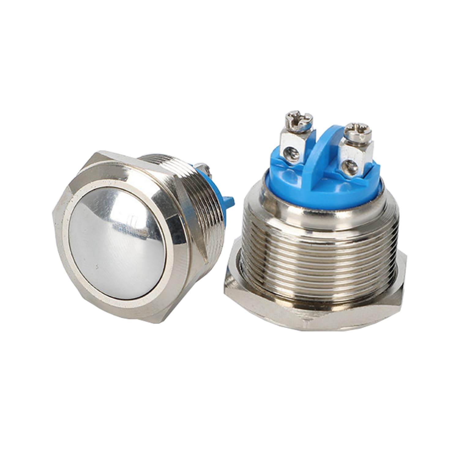 Powice 2X 22mm wodoodporny przełącznik z kulistą głowicą, okrągły z śrubami, metalowy przełącznik wciskany, przełącznik chwilowy 2A/6V/12V/24V Nadaje się do klaksonów, dzwonków samochodowych