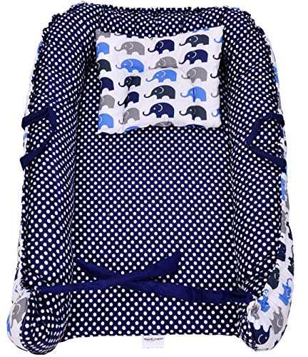 Image of by Urban Space 100% Cotton Reversible Baby Bed Set with Pillow 0-12 Months (Ele Blue, 0-12 Months)