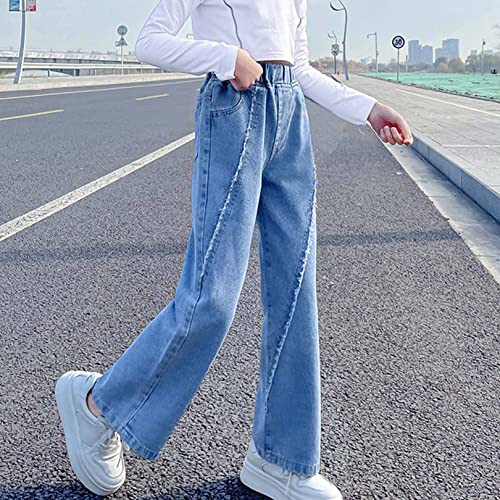 FEESHOW Girl's Vintage High Waisted Straight Leg Jeans Snug Fit Denim Pants Ripped Distressed Washed Baggy Pants4