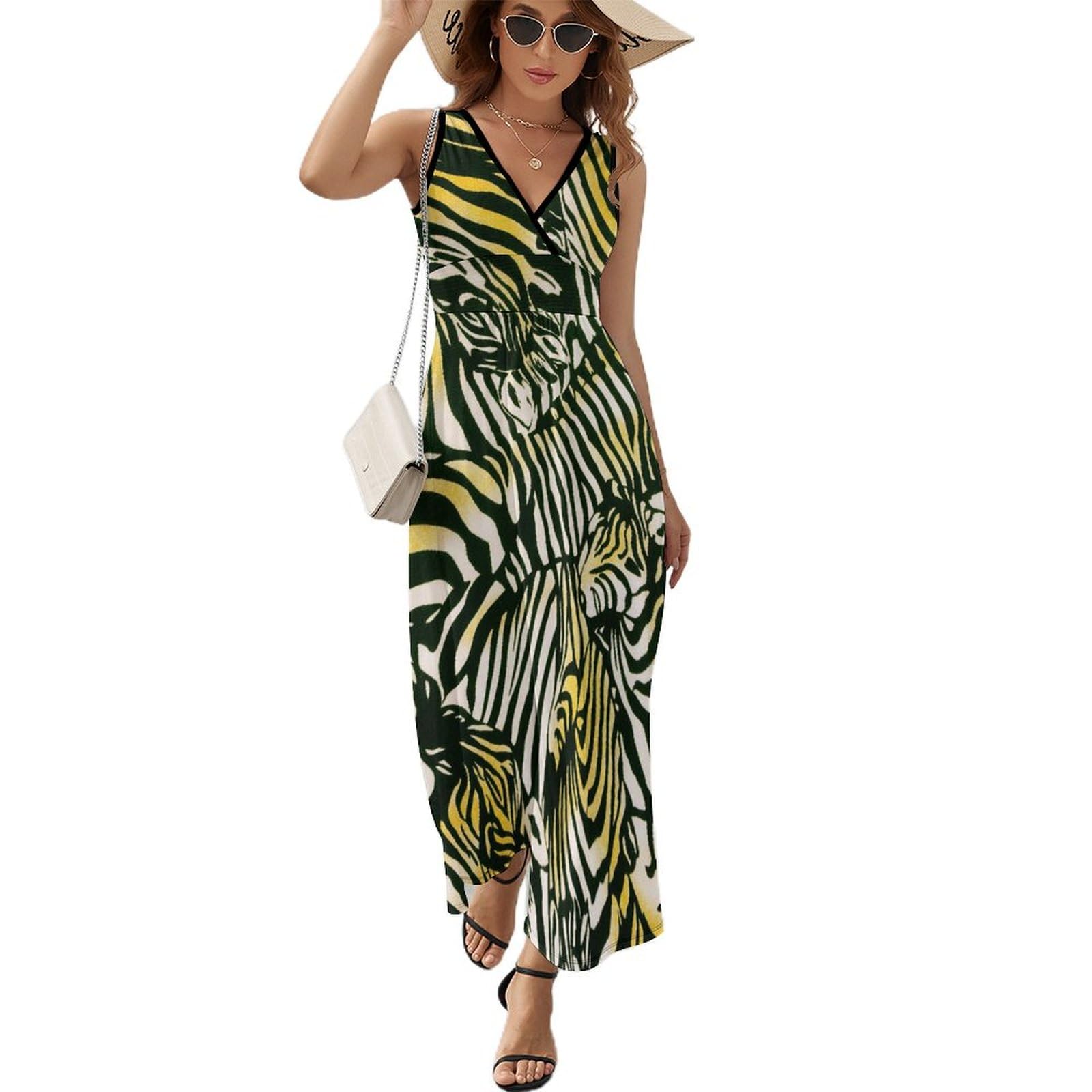 Robe maxi col V imprimé cheval pour vos journées décontractées à la plage - 8