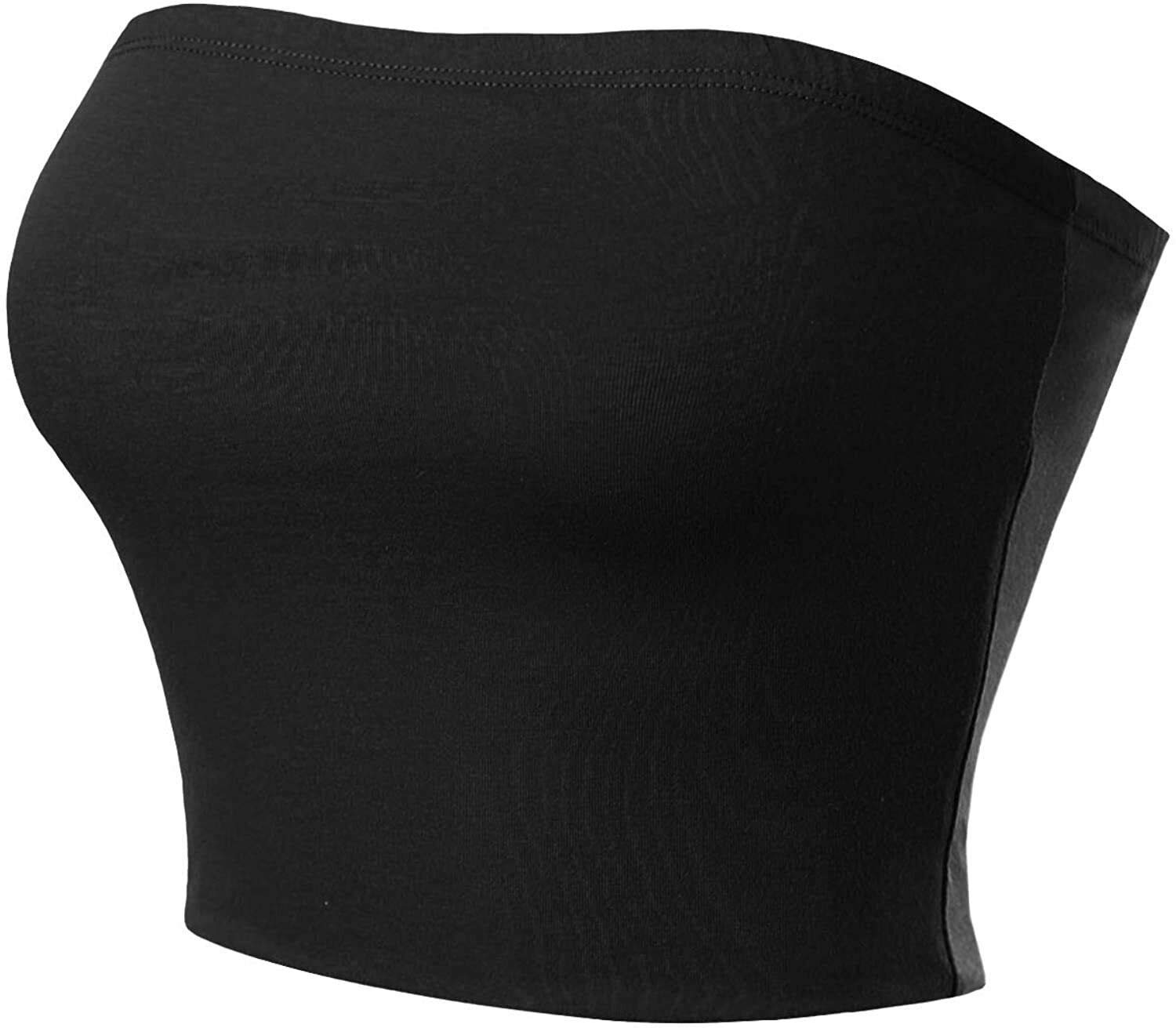 Girlzwalk Women's Black New Boob Tube Strapless Bandeau Stretch Vest Crop Top (10, )