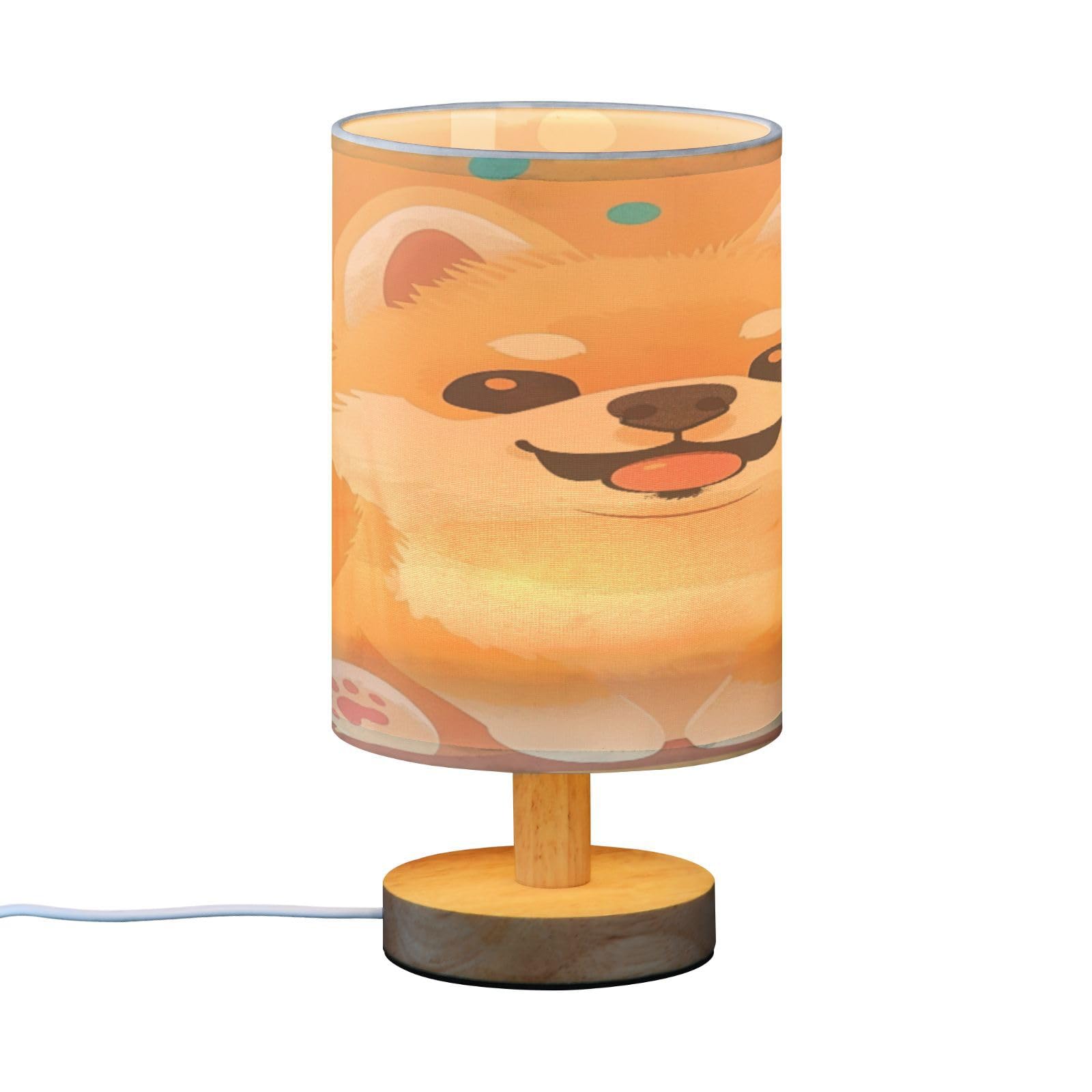 SDMKA Cute Kawaii Dog Bedside Table Lamp for Bedroom, Minimalist Nightstand Lamp with Round Fabric Shade for Living Room, Office, No Bulb Required