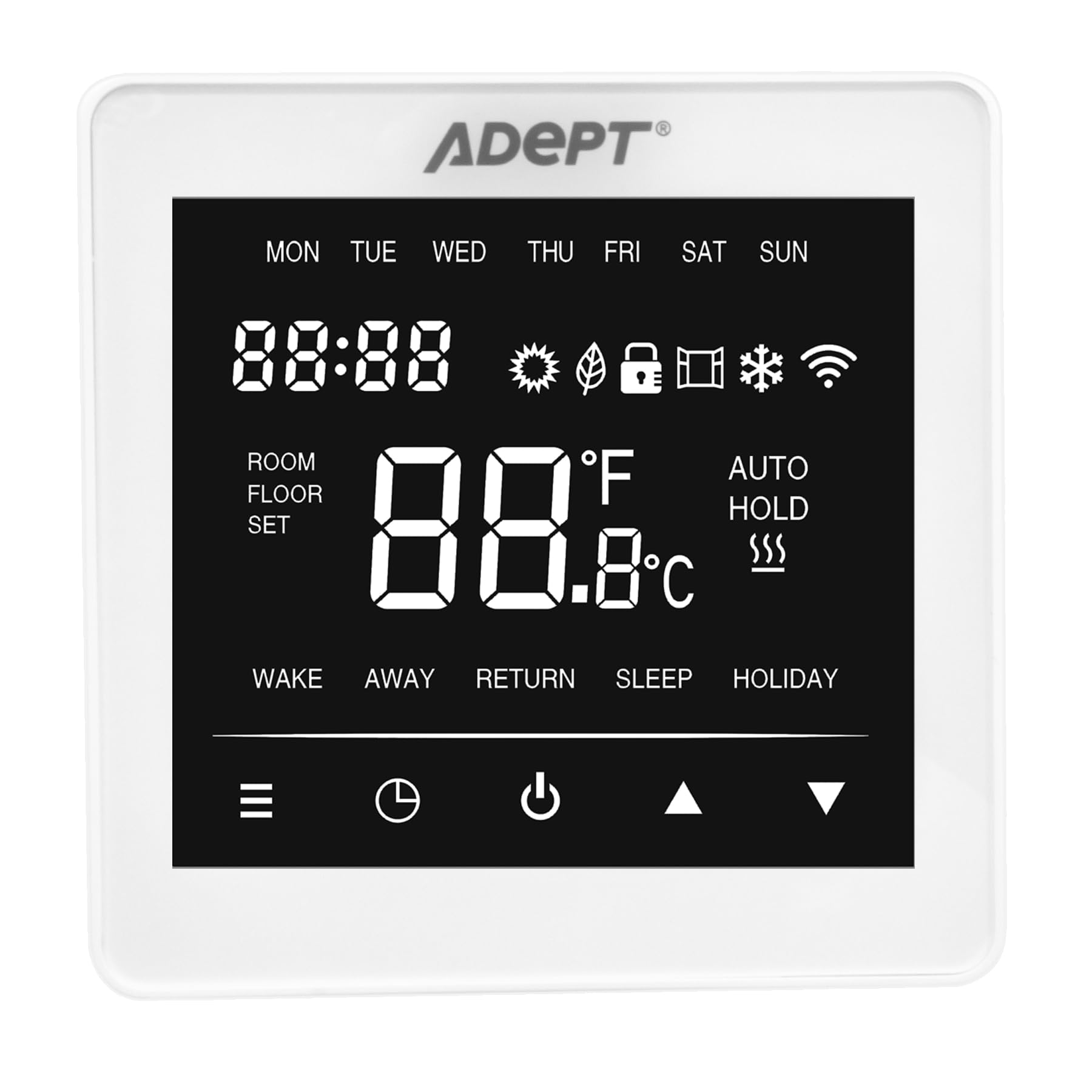 Adept Technology White Adept T6200w Smart Wifi Touchscreen Programmable Thermostat - App Controllable Ios & Andriod - Underfloor Heating Controller