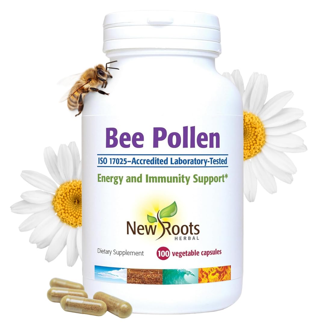 NEW ROOTS HERBAL Bee Pollen Capsules (1000 mg) All Natural Bee Pollen Supplement | Rich in Minerals, Vitamins & Essential Amino Acids for Antioxidant Support and Bee Vitality (100 Capsules)