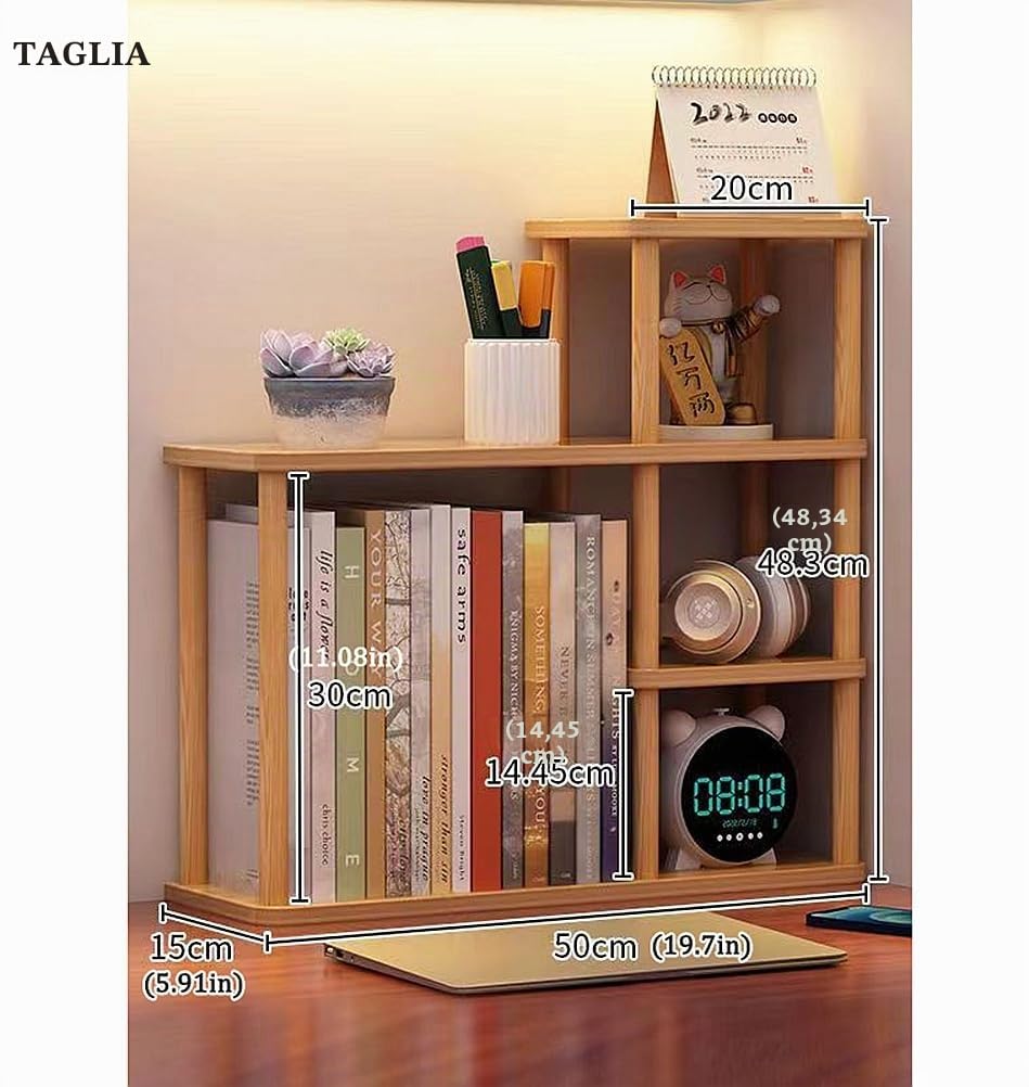Scaffalatura per libreria multistrato, grande capacità, in legno massello da scrivania per studenti, facile da organizzare, scaffale per ufficio (colore legno)