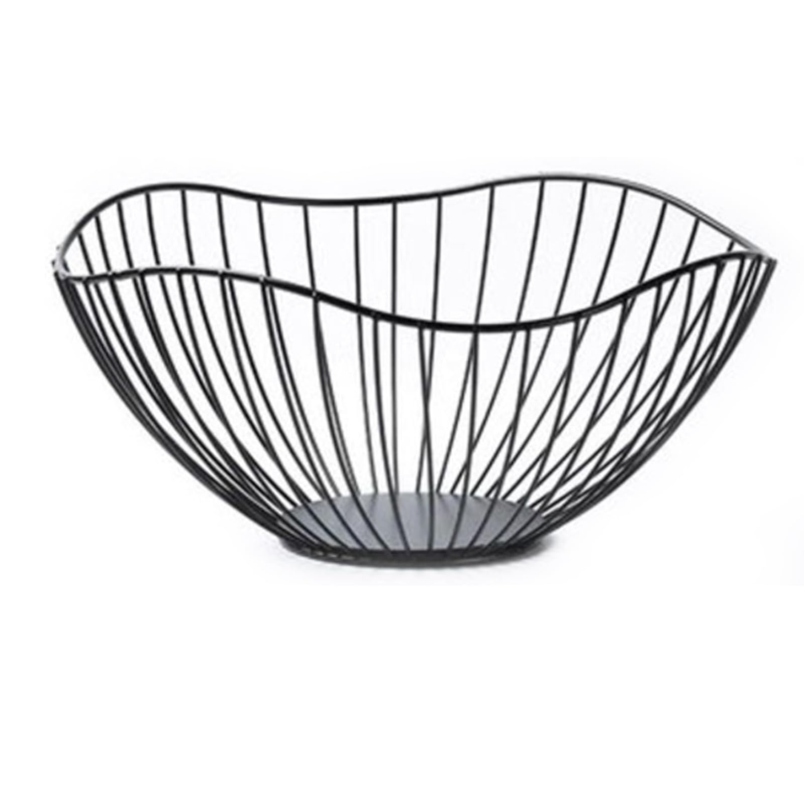 WyndShades Black Metal Fruit Bowl – Large Wire Fruit Basket for Kitchen Counter, Modern Decorative Holder for Fruits & Vegetables, Anti-Rust Table Centrepiece (Deep)