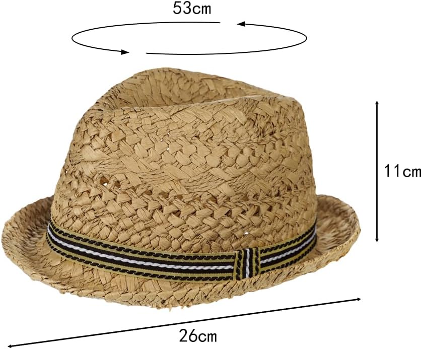 Kids Straw Fedora Sun Hat Short Brim Panama Jazz Hat Roll Up Western Trilby Cap Summer Outdoor Beach Sun Cap for Boys Girls - Image 7