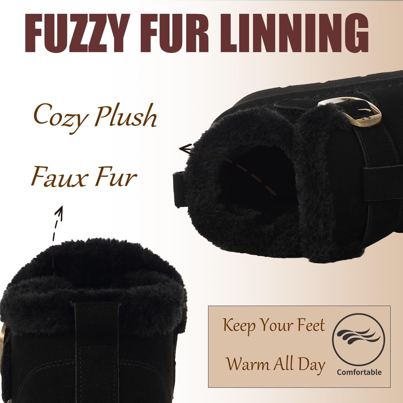 Hsyooes Womens Snow Boots Genuine Suede Leather Mini Boots Anti-Slip Outdoor Winter Ankle Booties Water Resistant Warm Faux Fur Lining - Image 3