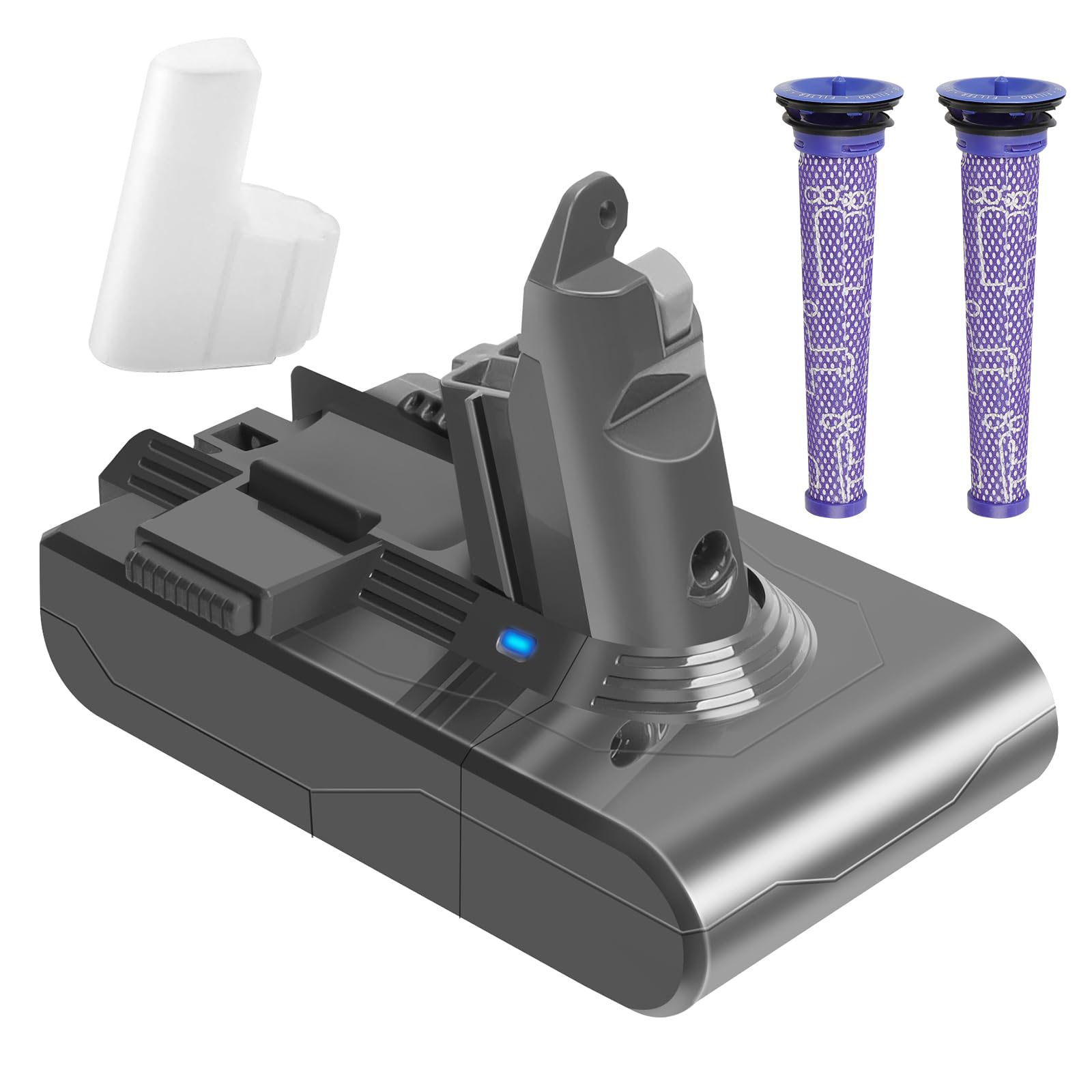 Waitley V6 Akku, 6000mAh Ersatzakku für Dyson V6 DC62 DC59 DC61 DC58 DC72 DC74 SV03 SV04 SV05 SV06 SV07 SV09 Staubsauger mit 2 Dyson Vorfilter, ohne Schrauben erforderlich.
