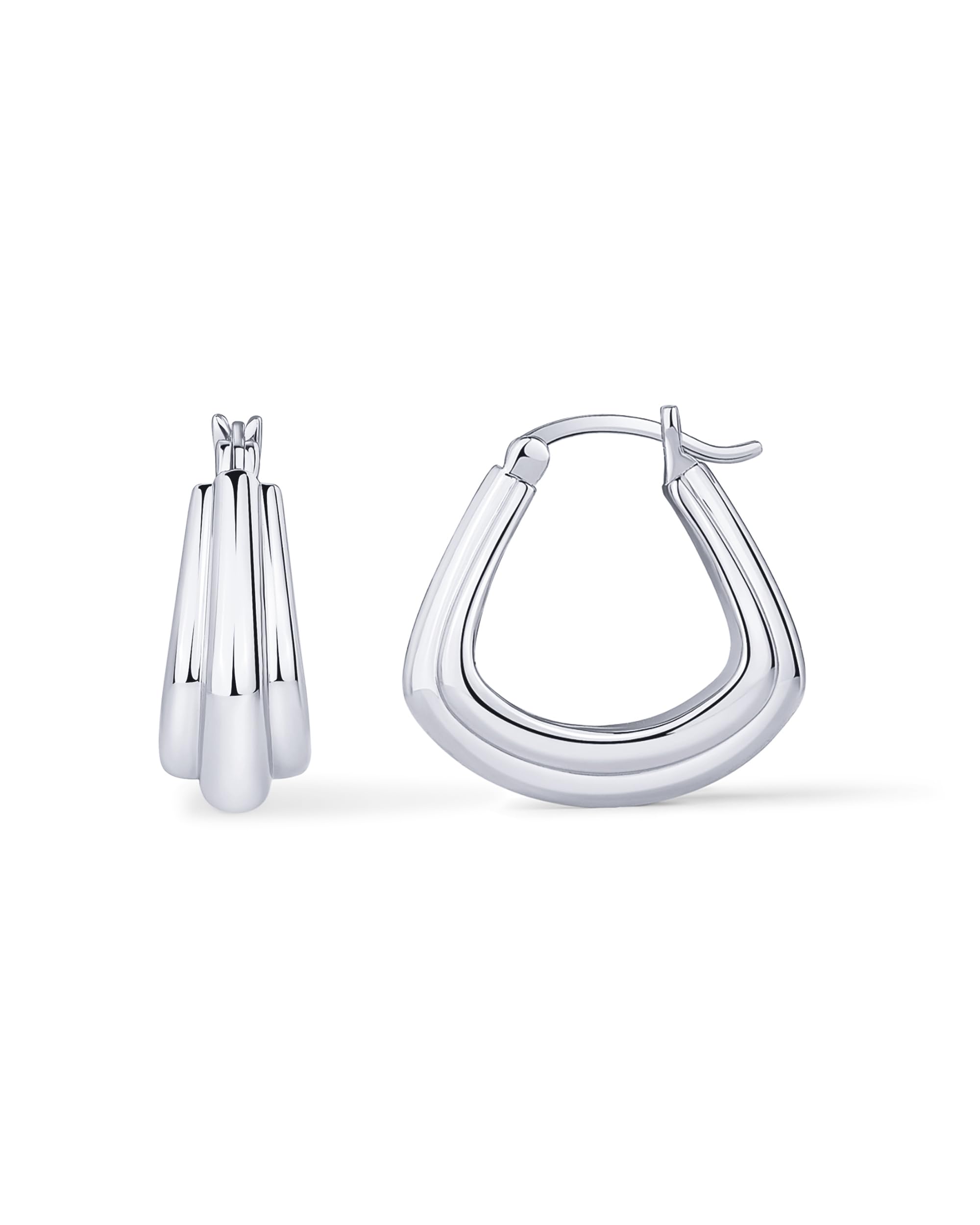 PAVOI 14K Gold Plated Sterling Silver Posts Triangle Chunky Hoop Earrings for Women | Gold Ridges Statement Hoops