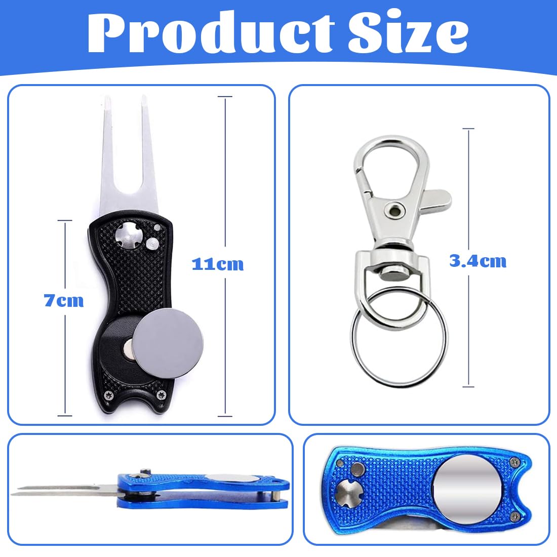 Herramienta Multifunción para Golf, 4 piezas, Arreglapiques Plegable, Acero Inoxidable