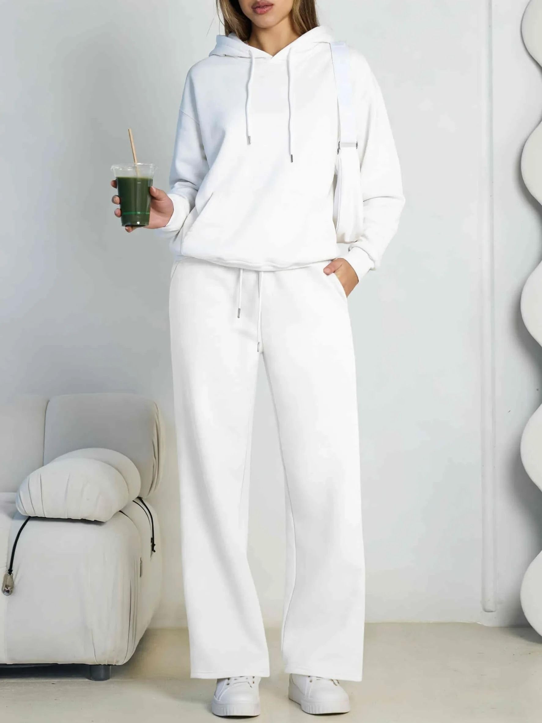 Ensemble 2 pièces sweat à capuche pour femme, sweat et pantalon large décontracté