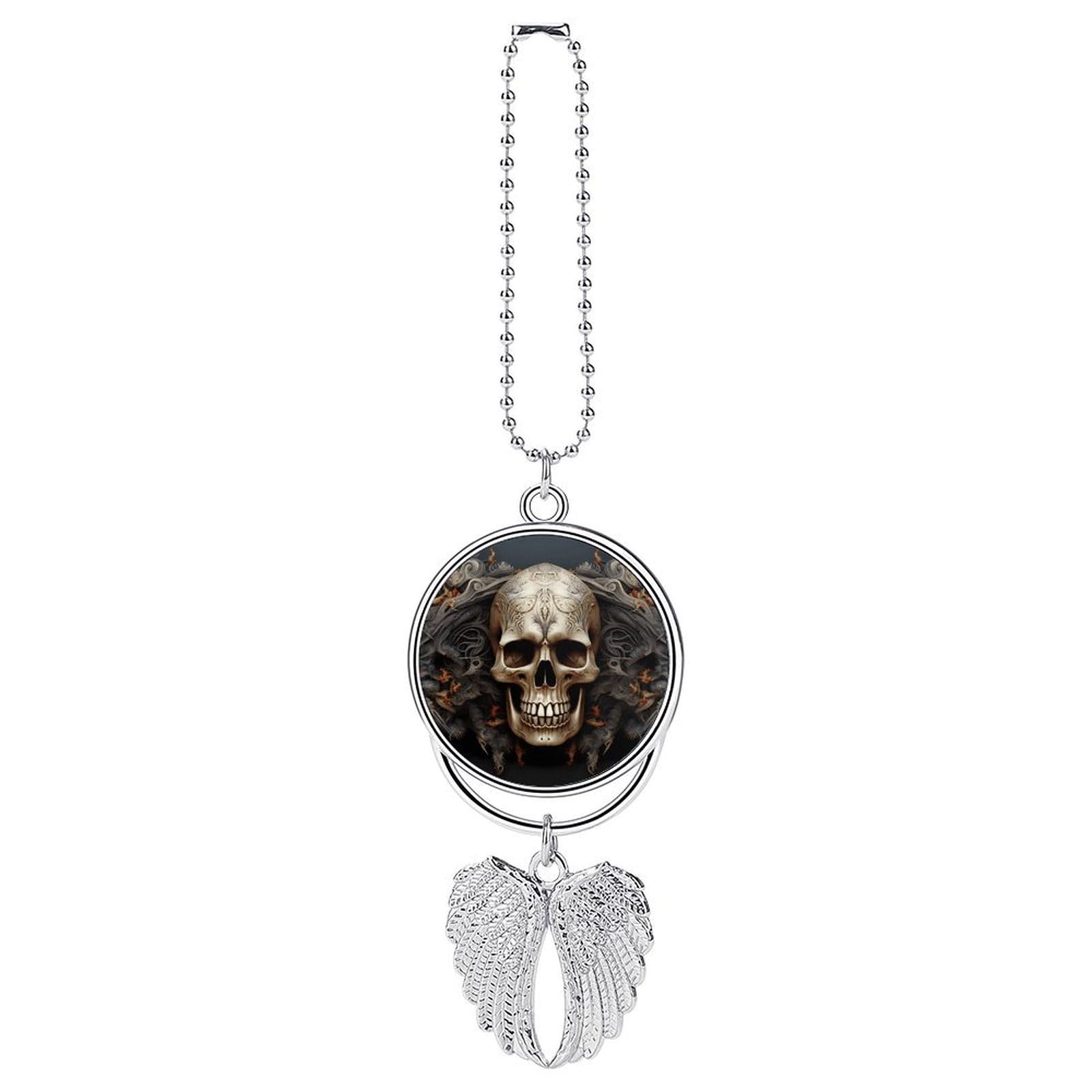 Skulls Car Pendant Personalized Car Hanging Ornament Auto Rear View Mirror Hanging Decoration Accessories Metal Cars Interior Ornament for Most Cars Truck SUV