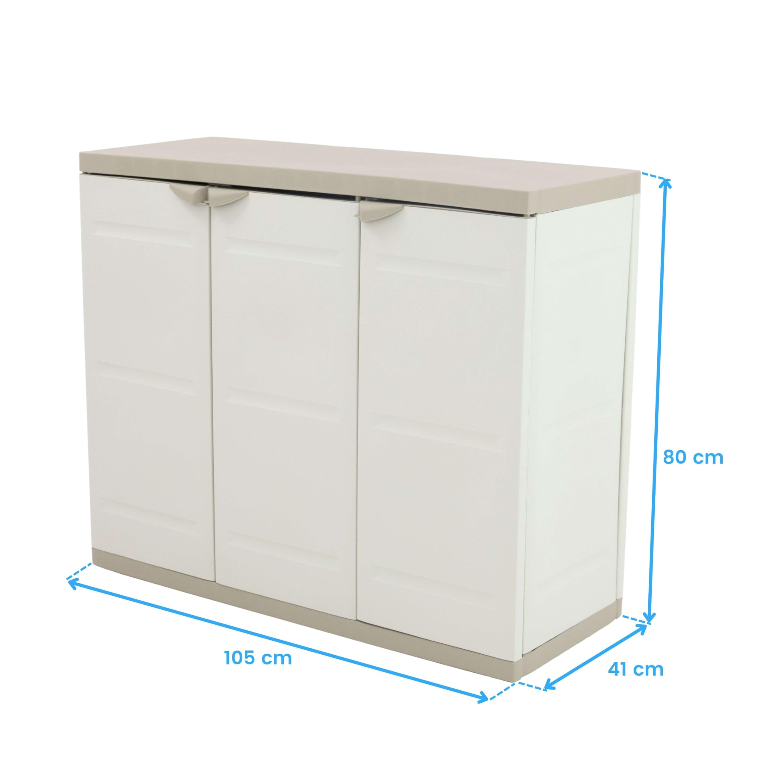 Miroytengo Armario Bajo de Jardín Titanium, Armario 2 Puertas y 2 Estantes Exterior Beige 105x80x41 cm