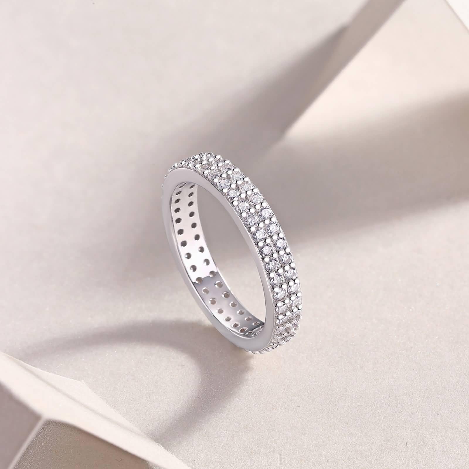 Ring Damen Platin, Promise Ring for Women 2 Reihen Moissanite Eleganter Ring Silber Größe 58 (18.5)