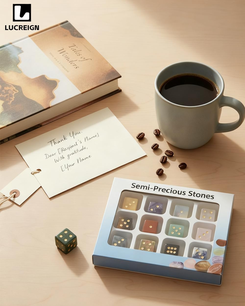 12-Piece Natural Crystal Gemstone Dice Set with Golden Numbers - 16mm Multicolor Semi Precious Stones Gaming Dice for Home Decor