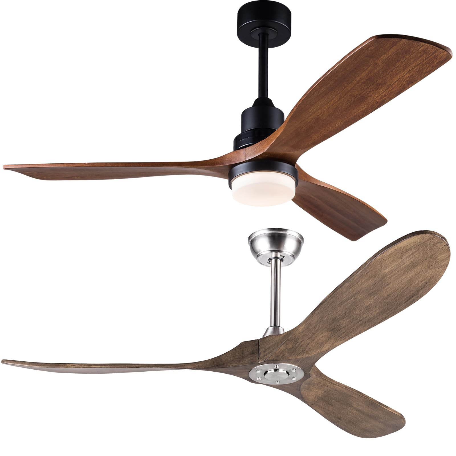 BOJUE 52” 60”Ceiling Fans,Downrod Mount and 2-Pack,6-speed adjustable, Reversible DC Quiet Motor Modern Apricot Grey Ceiling Fan and Walnut Ceiling Fan for Bedroom Indoor Outdoor