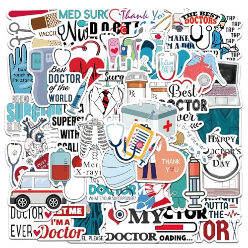 50PCS Professional Doctor Stickers Medical Equipment Stickers Aesthetic Decals Vinyl Waterproof Doctor Appreciation Gifts Stickers for Water Bottle Laptop Luggage Scrapbook(Doctor Stickers)