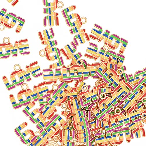 Image of VIDRIO Pack of 80 Rainbow LOVE Enamel Charms Gold Plated Colored Pendants Accessories for Necklace Bracelet Jewelry Making DIY Crafting