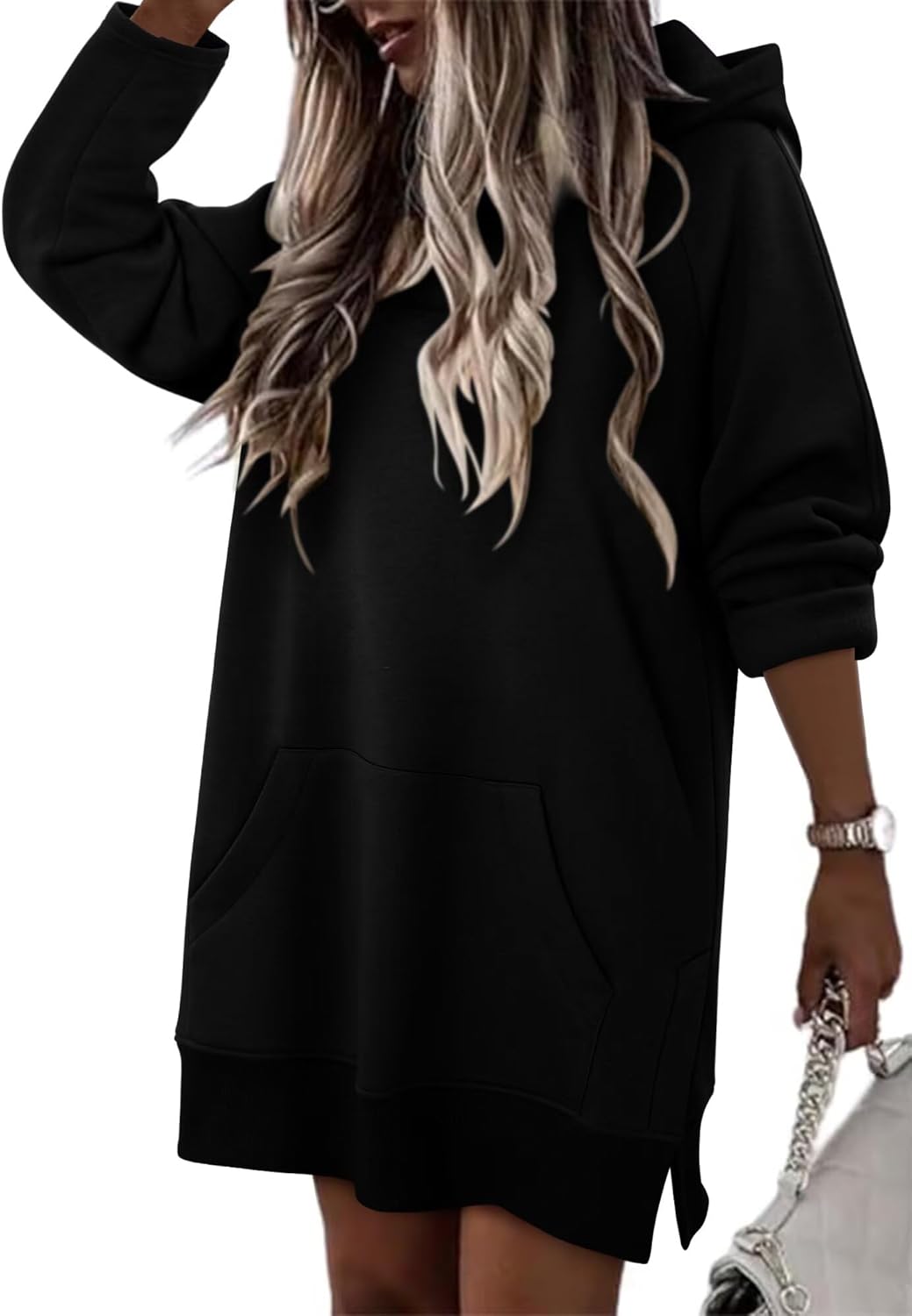 StunShow Women Oversized Sweatshirt Pullover Casual Split Hem Long Hoodie Dress with Kangaroo Pocket 2025 Fall