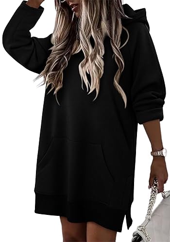 Women Oversized Sweatshirt Pullover Casual Split Hem Long Hoodie Dress
