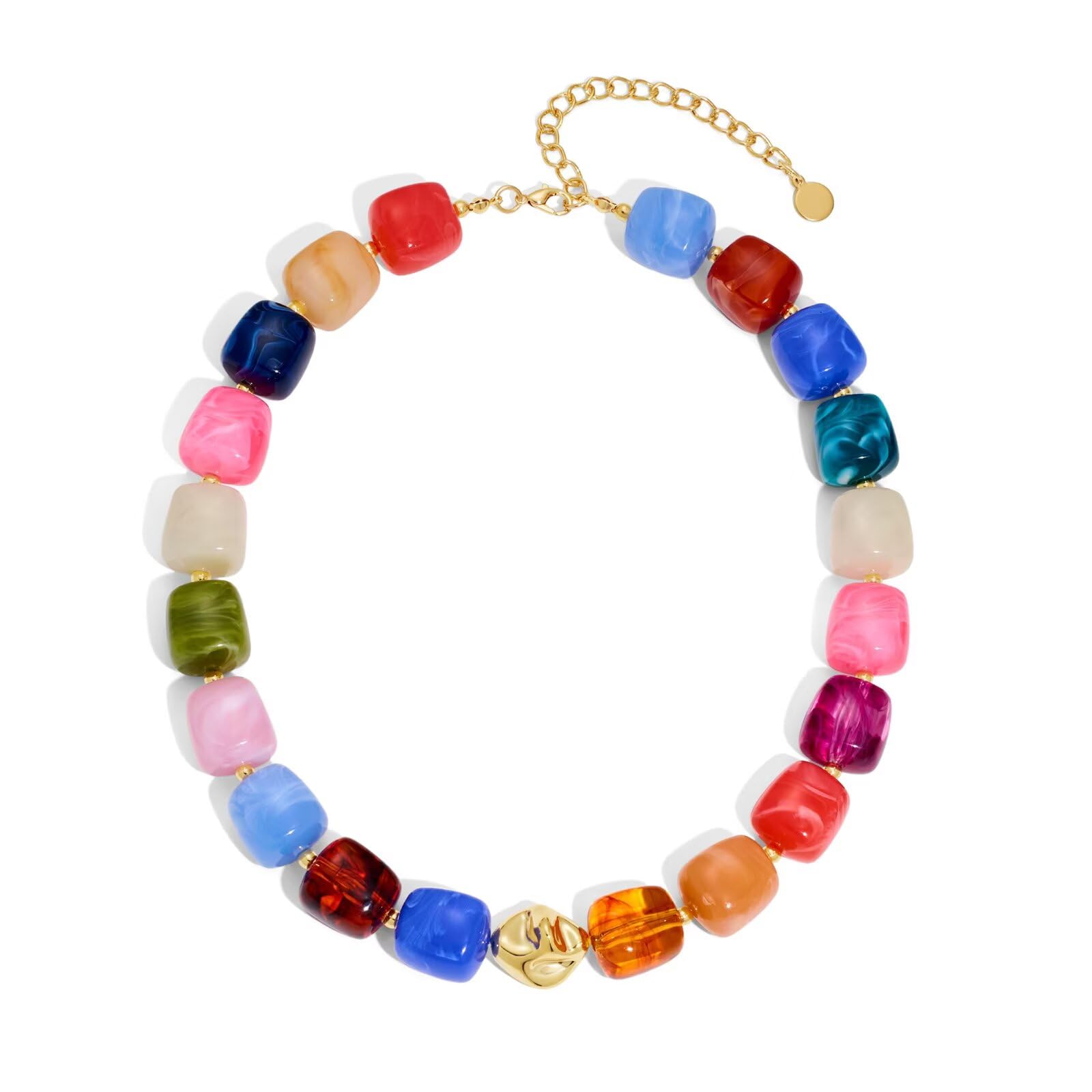 Colorful Chunky Necklaces for Women Multicolored Large Square Acrylic Beads Necklace Trendy Bold Statement Beaded Necklace Summer Vacation Choker Jewelry