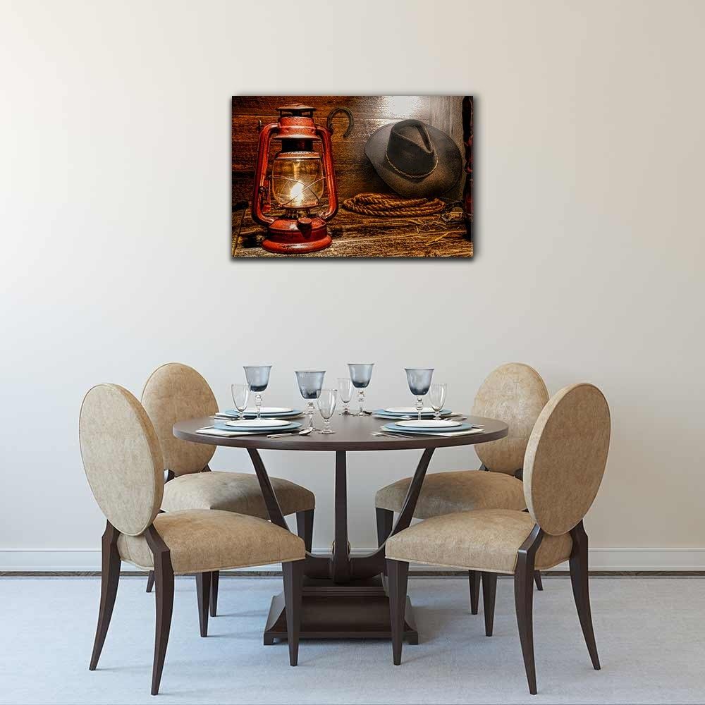 wall26 Retro Style Canvas Wall Art - Vintage Kerosene Lantern Lamp Illuminating American West Rodeo Cowboy Gear - Gallery Wrap Modern Home Art | Ready to Hang - 12x18 inches