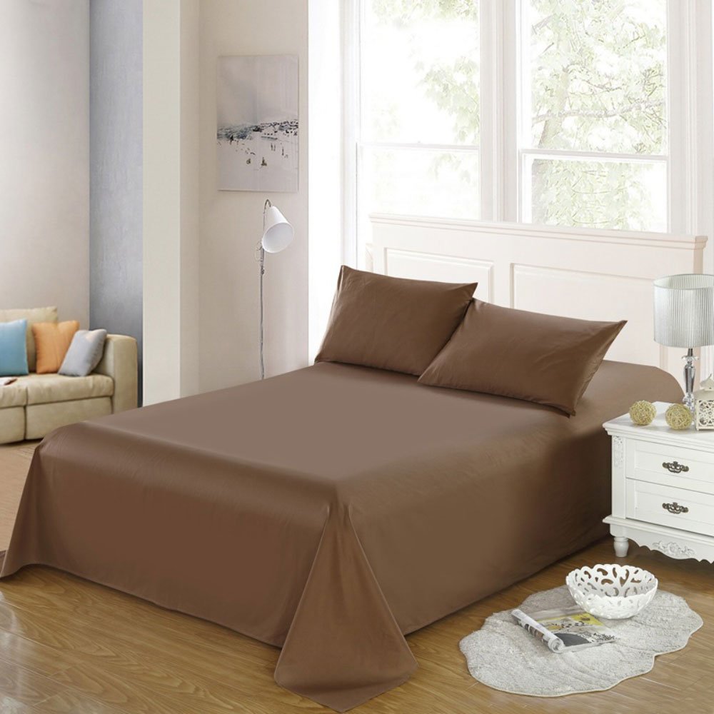 RuiHome Luxury Soft Cotton Queen Size Flat Sheet Sold Separately - Coffee Solid