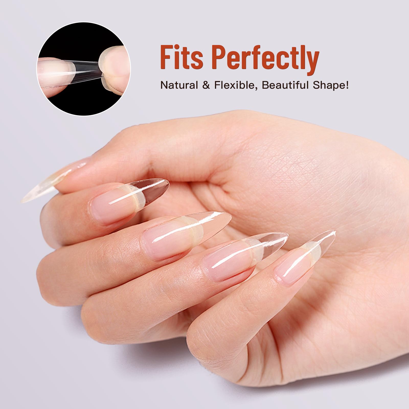 Gel Nail Tips Kit, Doladaes Long Almond Nail Tips, 240 Pcs Half Matte Gel Fake Nail, 10 Size Nail Extension Tips Set ?False Nails Tips with Glue,Clipper,Files, Cuticle Pusher and Fork