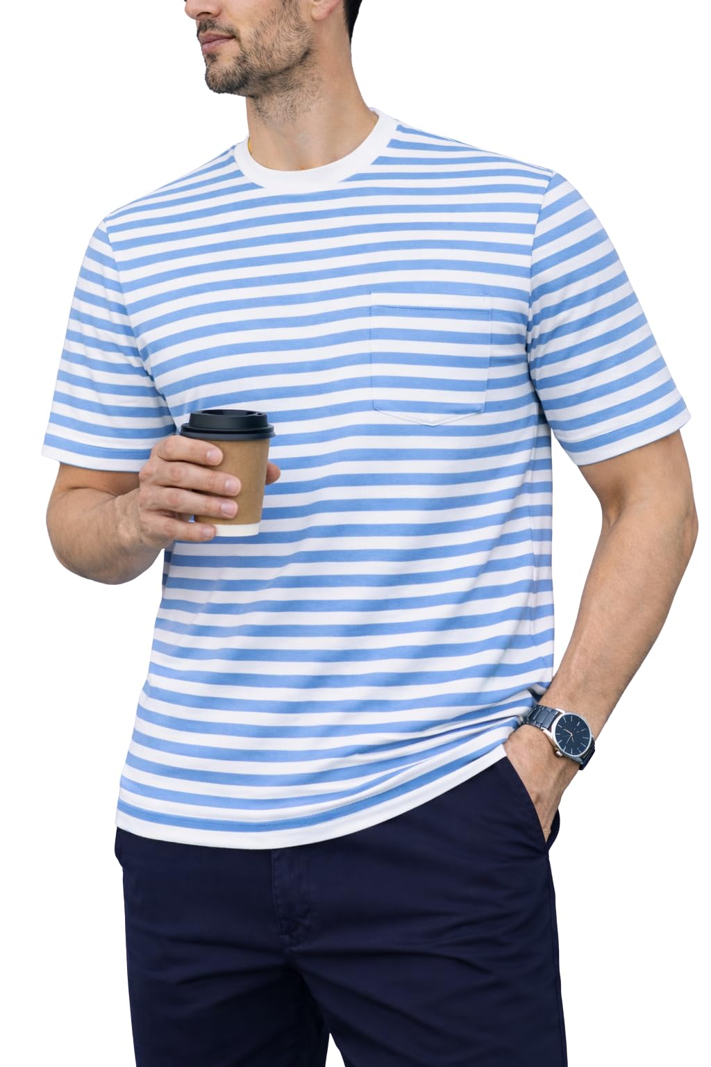 Mack JonneyMen Cotton Striped T-Shirt | Regular Fit | Half Sleeve | Casual Round Neck Tee-BZ-156-image-44