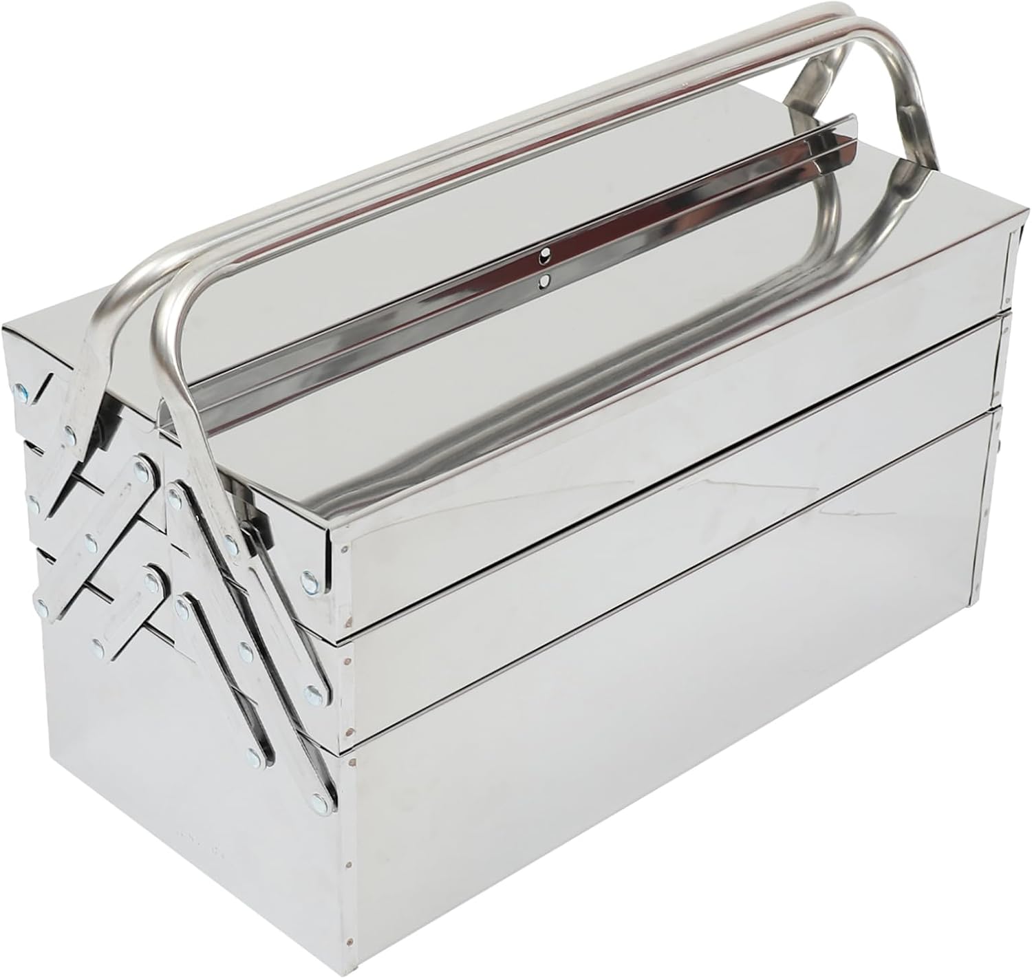 Folding Tools Case Stainless Steel Silver Multi Layer Storage Box