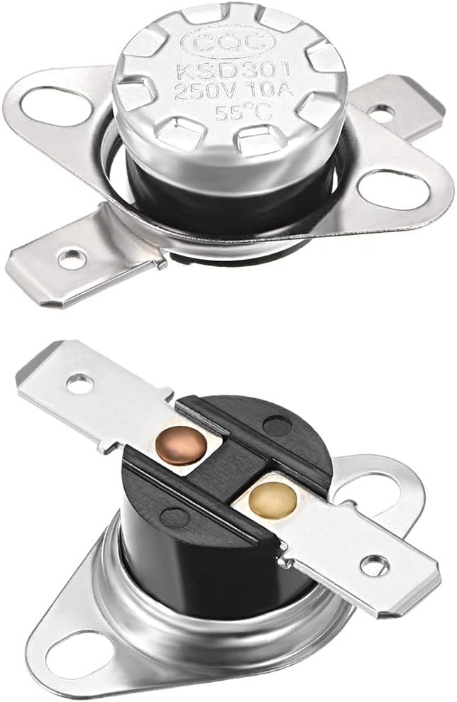 sourcing map KSD301 Thermostat 55°C/131°F 10A Normally Open N.O Adjust Snap Disc Temperature Switch 2pcs,Bakelite Material