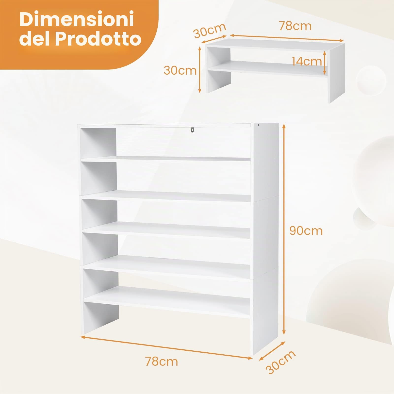 GIANTEX Scarpiera Impilabile a 6 Livelli Salvaspazio | Portascarpe da Porta Plastica Slim, 78x30x89cm, Bianco