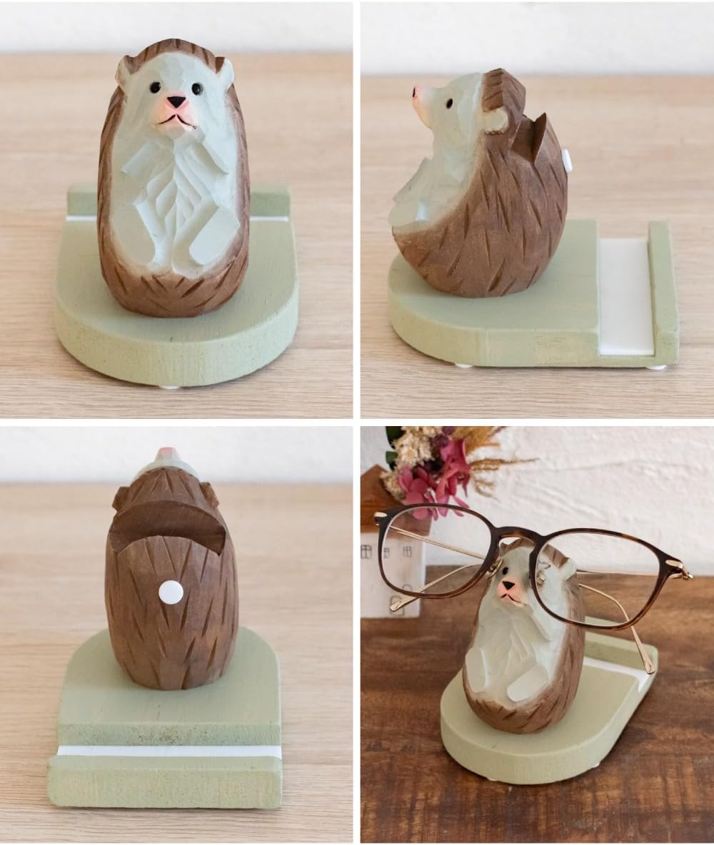 Fika Smartphone Stand Glasses Stand Tabletop Wooden Natural Wood Animal Fika Hedgehog