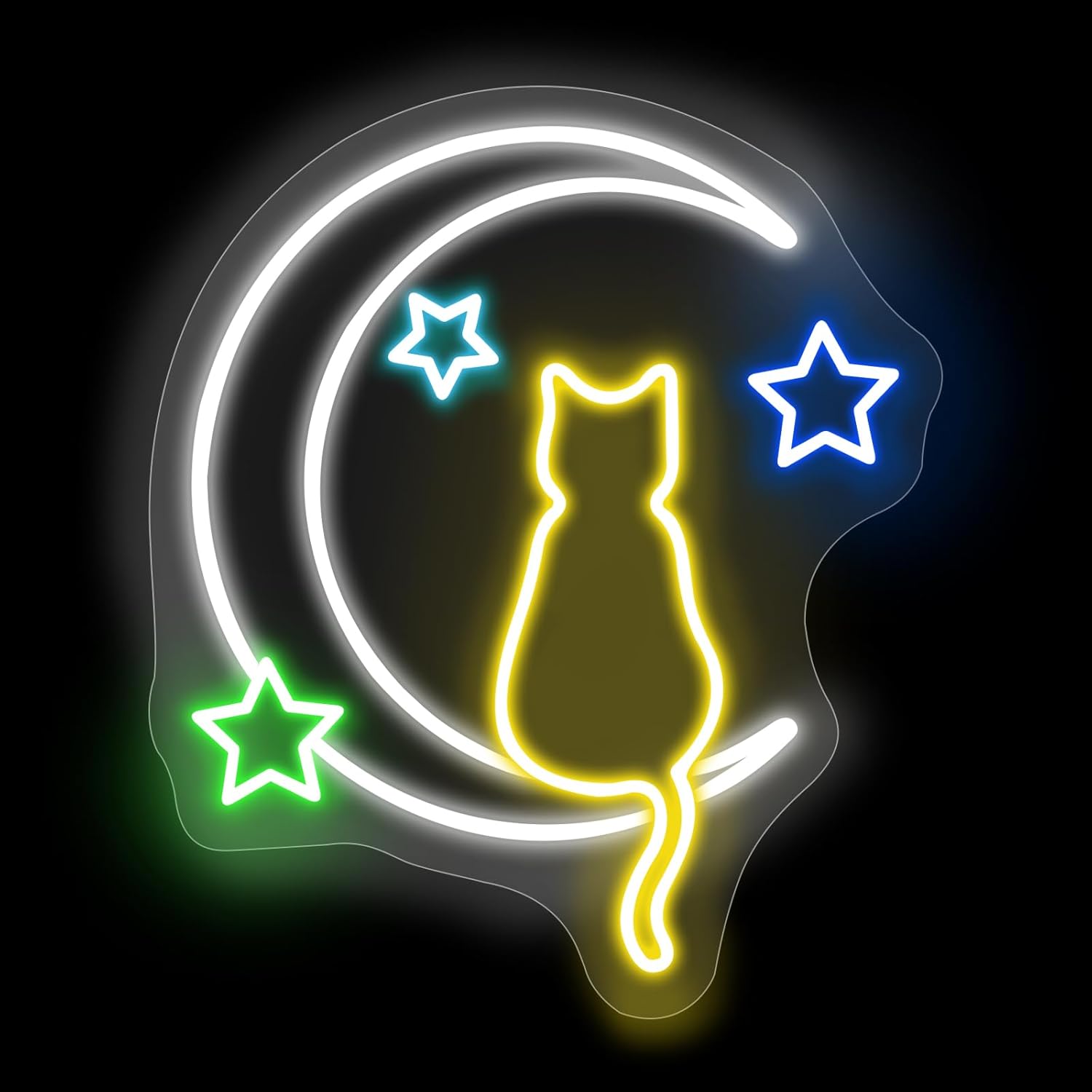 Moon Cat Neon Signs for Wall Decor LED Light Sign for Preppy Room Decor Light Up Sign for Birthday Party Decoration USB Powered, 14"x12"