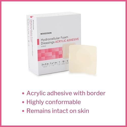 Miniatura 10 de McKesson Apósitos de espuma hidrocelular, estéril, adhesivo acrílico, dimensión 6 x 6 pulgadas, almohadilla de 4 x 4 pulgadas, 10 unidades, 1 paquete