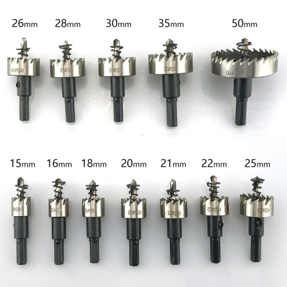 Juego de sierras perforadoras de 12 piezas de 15-50 mm Corona de perforación de brocas de acero de alta velocidad para herramientas de corte de madera de acero inoxidable de aleación de metal, 15,50