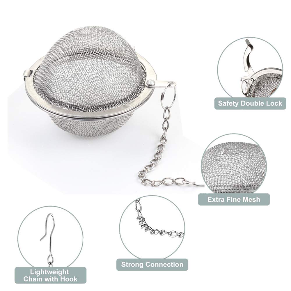 4 Piezas Colador de té 4,5 cm, Infusor de Bola de té, Infusor de Bola de té de Malla de Acero Inoxidable, con Gancho de Cadena extendido, para té de Hojas Sueltas y Especias y condimentos