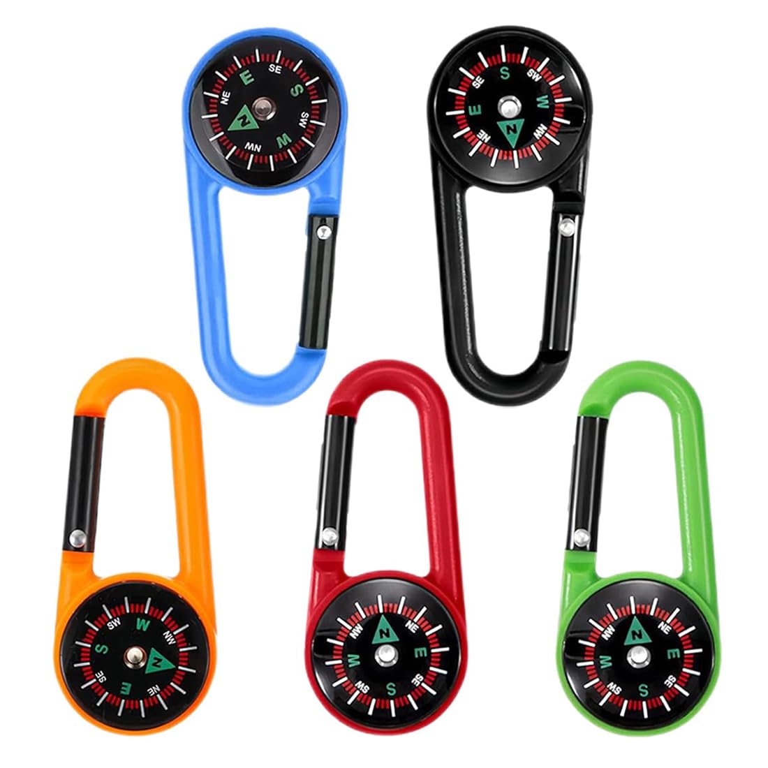 5 PCS Bussola Portachiavi per Bambini, Mini Bussola con Moschettone,Campeggio, Ideale per Outdoor, Orientamento e Survival (Cinque Colori)