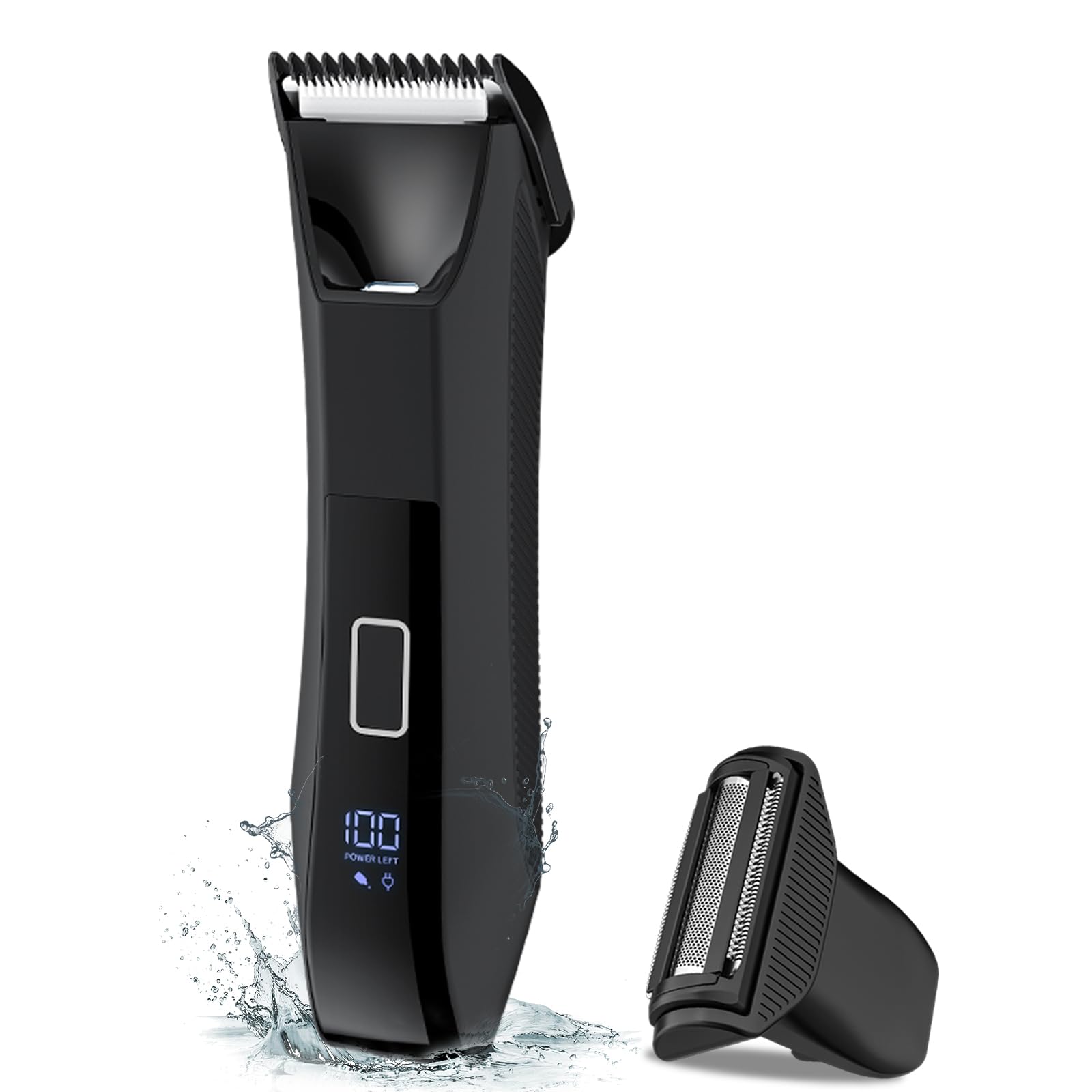 2-in-1 Manscape Trimmer for Men,Body & Groin Hair Trimmers for Men,Bikini Trimmer Women- Wet/Dry Electric Razors for Smooth No-Nick Shaving,IPX7 Waterproof Ball Shaver,LED Display,Black